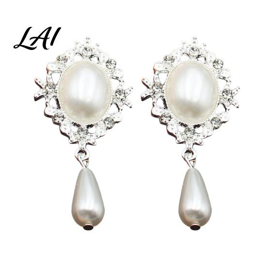 Sparkling Rhinestone Flatbacks for Clothing Decoration Pearl Charms Faux 2Pcs Oval 56x25mm Flatback Alloy Brooch Buttons Lightweight Decorative
