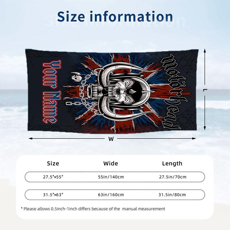 Beach Towel Custom Name Text, Quick Dry Large Towel For Beach HomeMotorhead