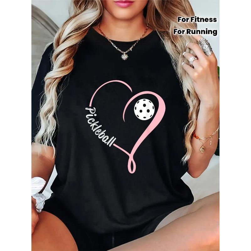 1pc of Casual Running Fitness Round Neck T-Shirt Featuring a Heart And Pickleball Graphic - Made from Breathable And Moisture-Wicking Fabric S чёрный