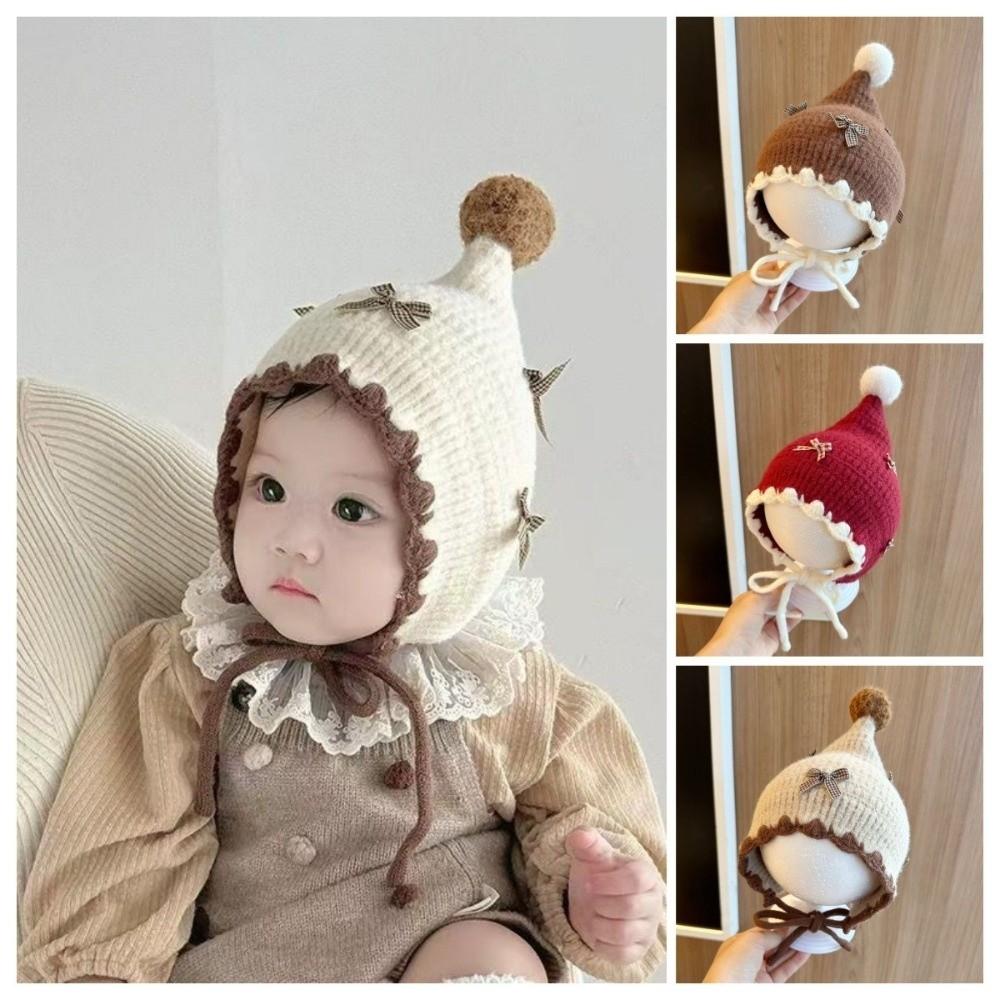 Thickened Baby Knitted Hat Bowknot Winter Baby Hat Cute Toddler Pointed Beanie Cap for Newborn