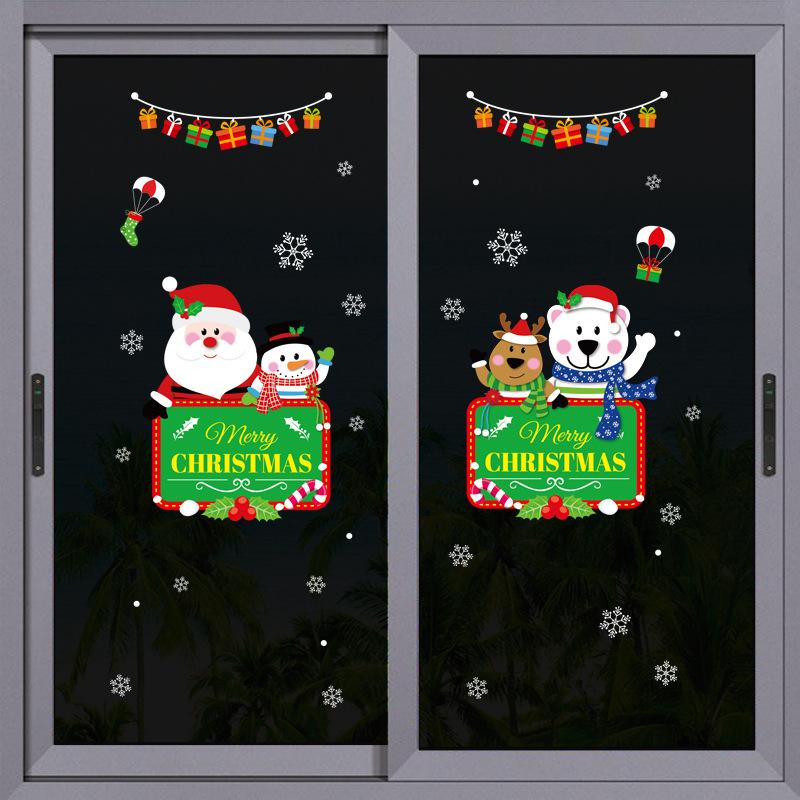 Santa Claus Tree Christmas Window Decorating Party Window Display Glass Stickers Static Wall Stickers