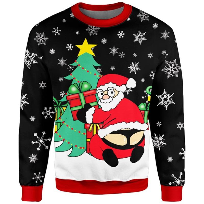 3d Print Santa Claus Playing Hockey Graphic Sweatshirts Men's Merry Christmas Crew Neck Pullover Sweater New In Xmas Hoodie