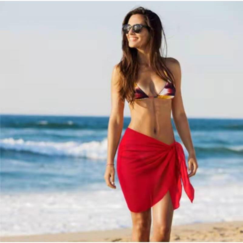 Sheer Wrap Dress Women's Swimsuit Bodycon Swimsuit Skirt Beach Bikini Cover-Up Dress Chiffon