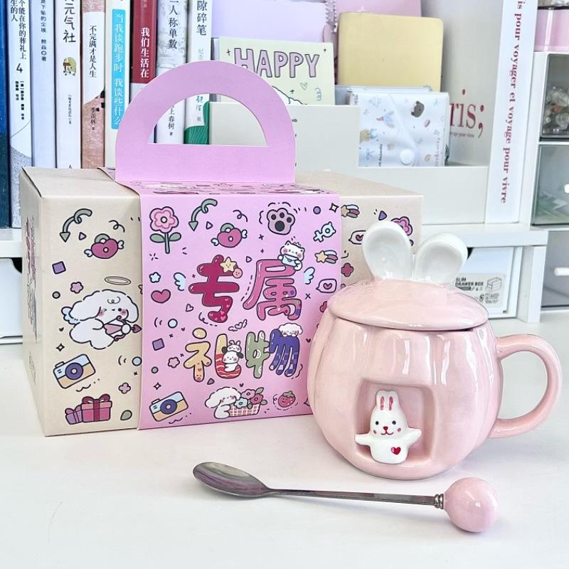 Hochwertige Tasse mit Deckel und Kaninchen-Motiv, praktischer Becher für Mädchen, Geburtstagsgeschenk für Freundinnen und Freunde