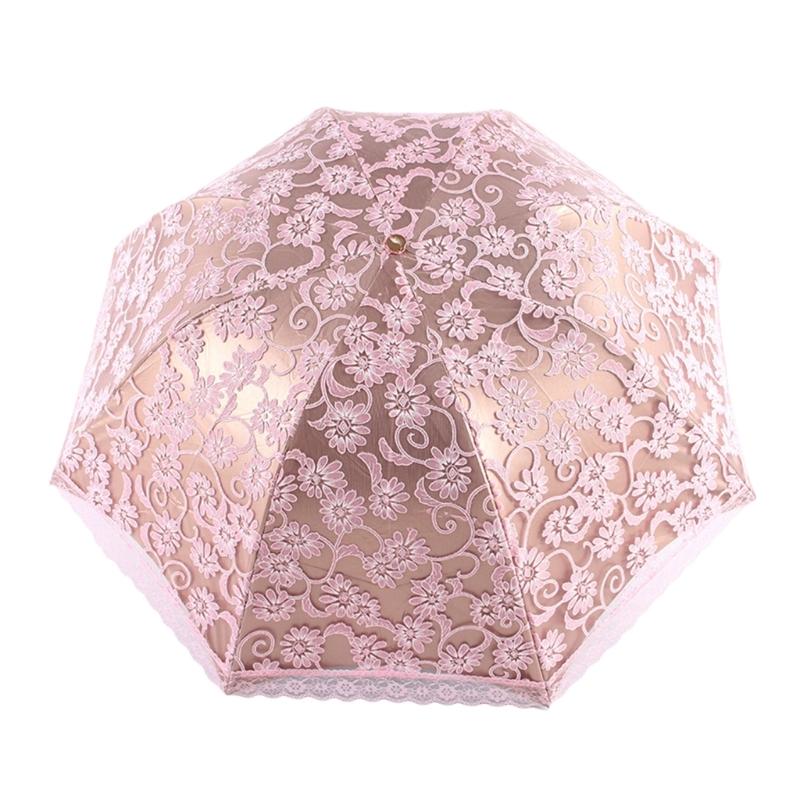 Lace Embroidery Umbrella Retro Coating 3 Folding UV Protection
