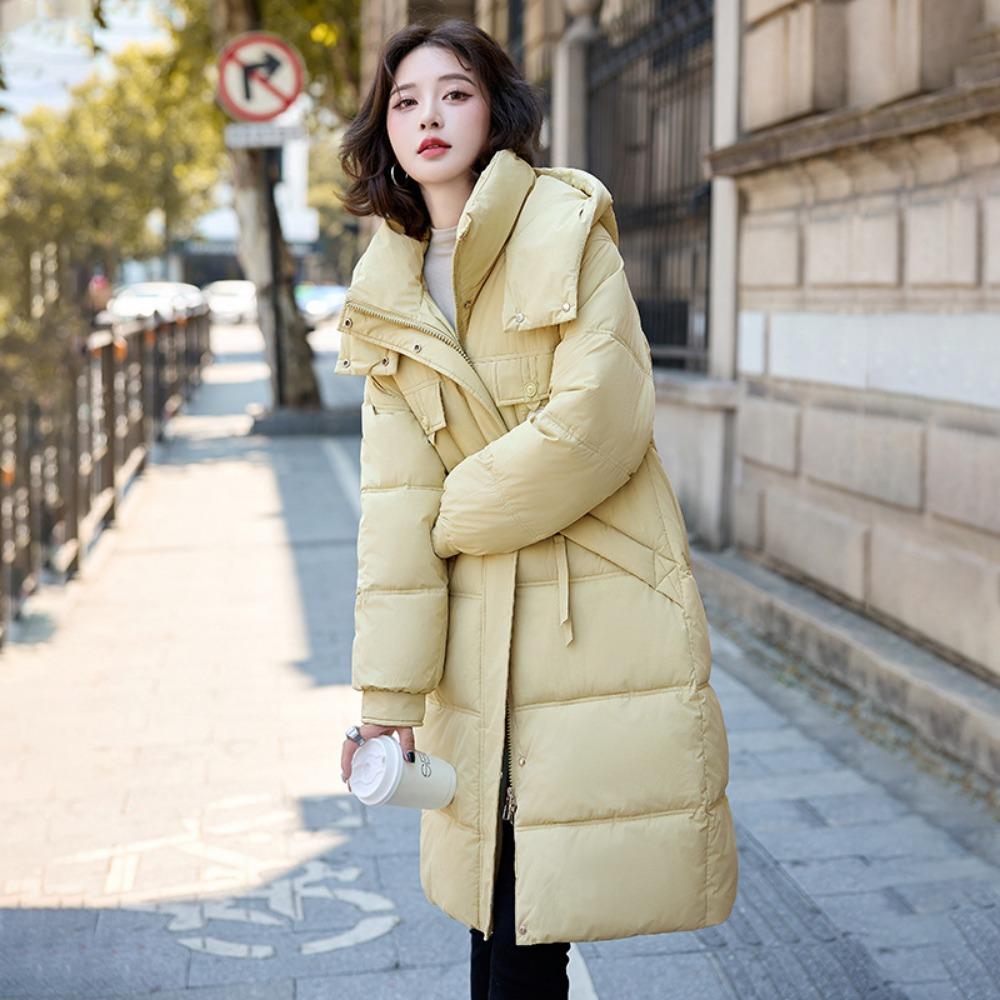 New slim fit medium and long down cotton clothes fashionable large size hooded jacket thickened cotton clothes bread clothes