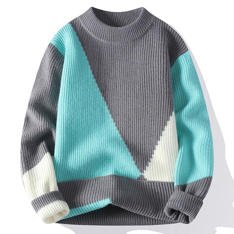 Men S Thick Half High Neck Long Sleeve Pullover Knit Sweater Korean Style