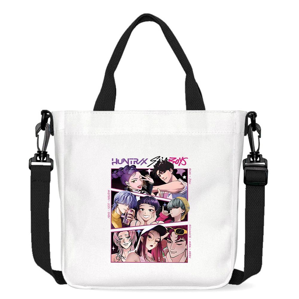 Kids Girls Kpop Hunters Derpy Rumi Zoey Mira Printed Student Lightweight Crossbody Bag Casual Canvas Shoulder Bags