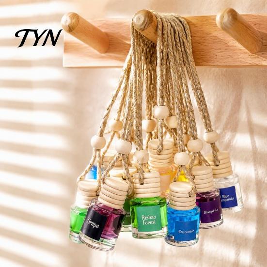 Hanging Essential Oil Bottle for Closet Car Aromatherapy, Glass with Volatile Wooden Stopper Diffuser, Portable Interior Accessories Air Freshener