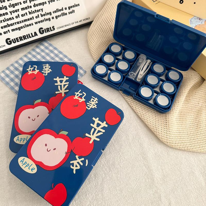 

6Pcs/Set Creative Apple Print Portable Contact Lens Box Companion Care Box Contact Lens Case For Travel синий