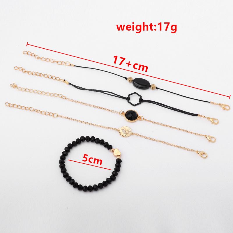 New European and American models, handmade black beaded map bracelet, round inlaid geometric black gemstones 1-piece set