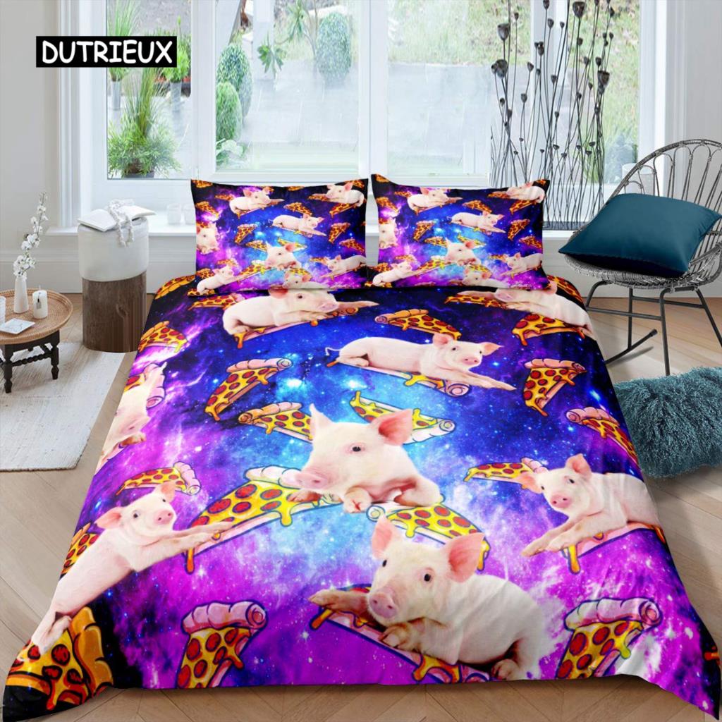 Pig Duvet Cover Set Cute Pig Bedding Set King Size Zoo Quilt Cover Happy Farm Animal Comforter Cover with Zipper Closure for Kid