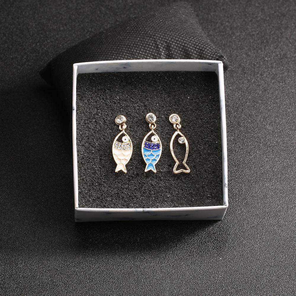 Bohemian Fish Element Cartoon Diamond Earrings - 3-Piece Set