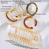 21 Pcs Fashion Geometric Wide Bangle Set for Women Retro Elegant Minimalist Gold Color Metal and Leopard Print Resin Bracelets