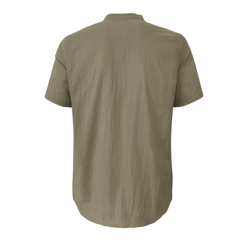Cotton Linen Shirts for Men Solid Color Short Sleeves Henley Collar Loose Shirt Holiday Hawaiian Beach Casual Wear Comfy Fashion Menswear