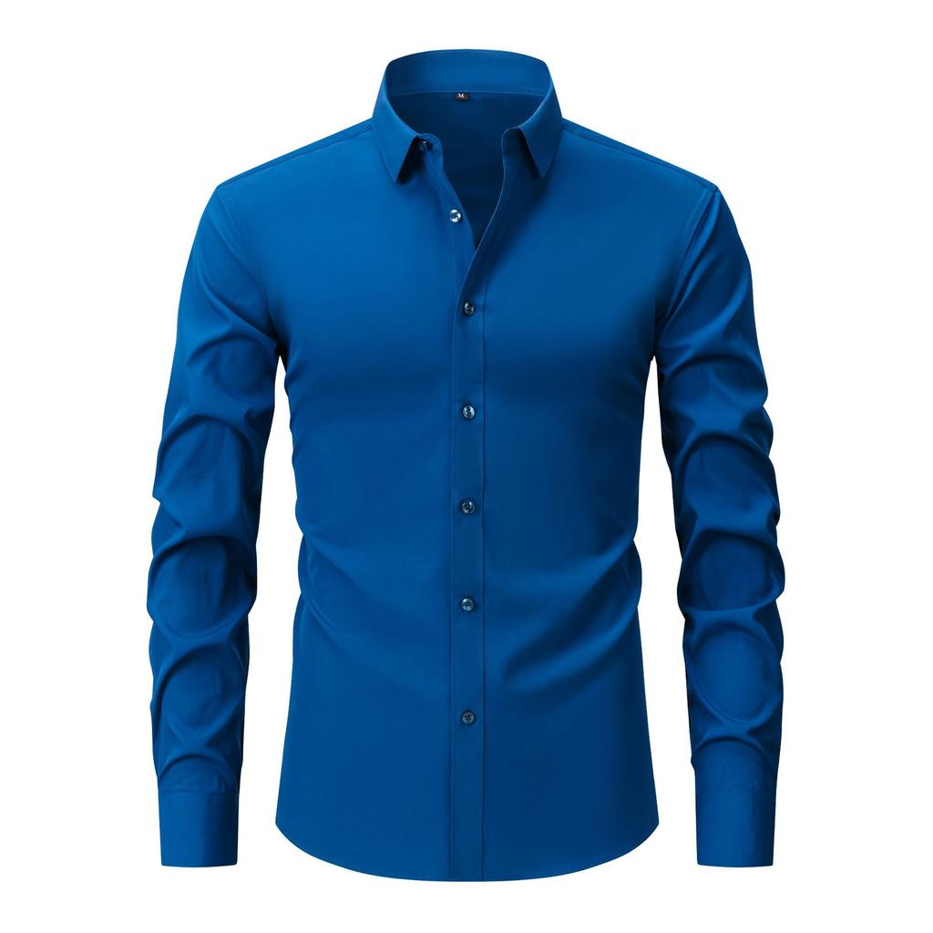 Men's Long Sleeve Solid Color Shirt Slim Fit Wrinkle Resistant Business Casual Formal Top