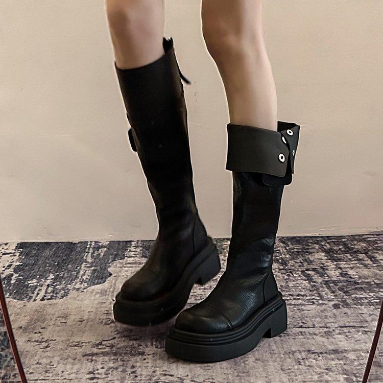 Fashion leather platform British style two wear tall boots knight boots women 2025 new long boots autumn and winter