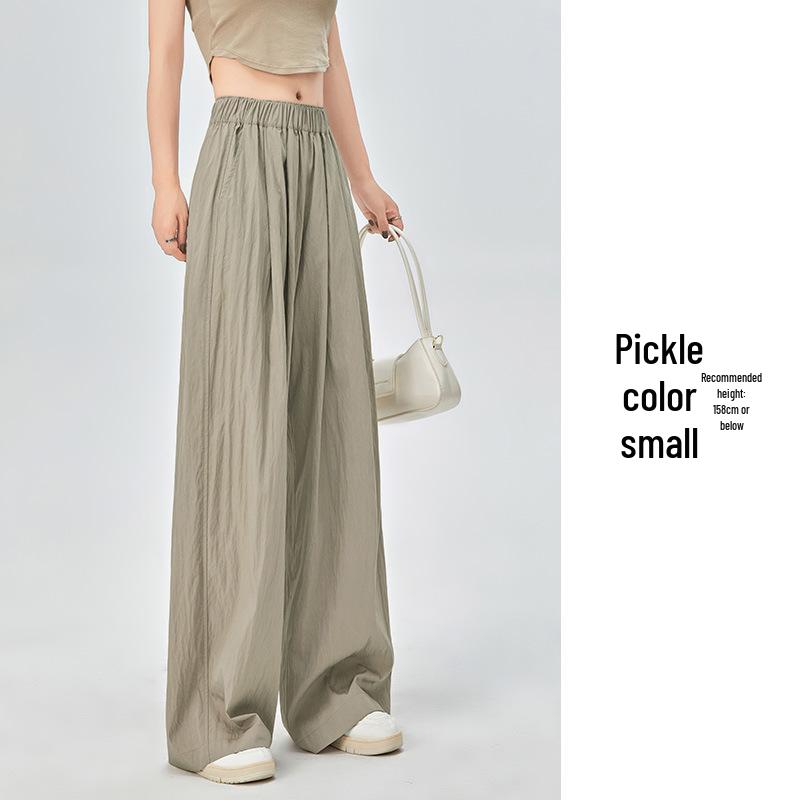 Women's Summer Blue Wide-Leg Ice Silk Pants - Casual Pleated Zen Style