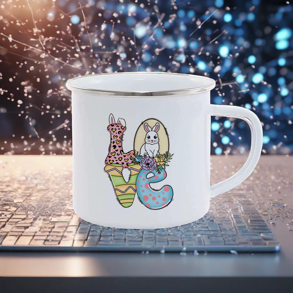 Happy Easter Themed Coffee Mugs Cute Coloful Juice Water Drinkware easy clean Mugs Novetly Rabbit Car Pattern Enamel Mug Safe