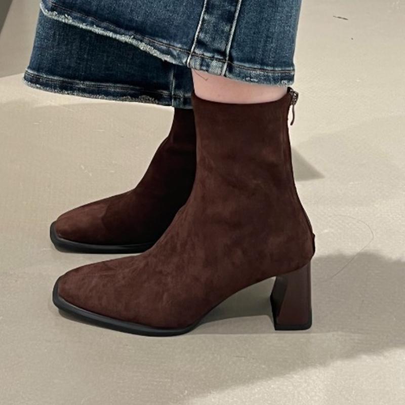 Fashion Ankle Boots Women Suede High Heels Shoes Elegant 2025 New Party Brand Woman Snow Boots Sexy Chunky Chelsea Pumps Woman Botas