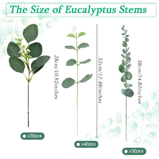 100 Pcs 3 Kinds Mixed Artificial Silver Dollar Eucalyptus Leaves Picks, Faux Eucalyptus Stems Sprays for DIY Bouquets Floral Arrangement Wedding Home