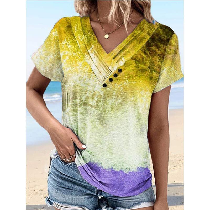 IHUASU Women's Fashion Casual V-Neck Short Sleeve Blouses & Shirts