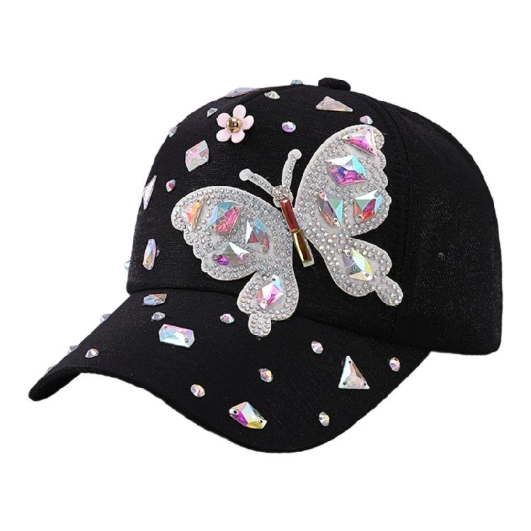 Elegant Crystal Baseball Hat for Women Breathable Sun Protective Hat with Butterfly Design for Vacation Spring Headwear
