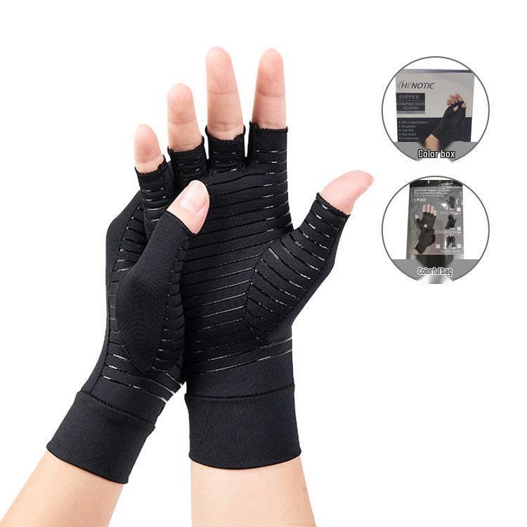 

Half-Finger Cycling Gloves with Copper Fiber, Silicone Grip & Compression Support L