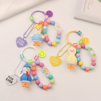 Cute Duck Candy Color Key Ring Smile Beads Key Chain Women Wallet Backpack