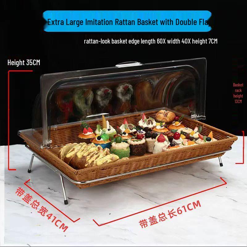 Xuankunpai Double-Tier Rattan Style Serving Tray with Lid
