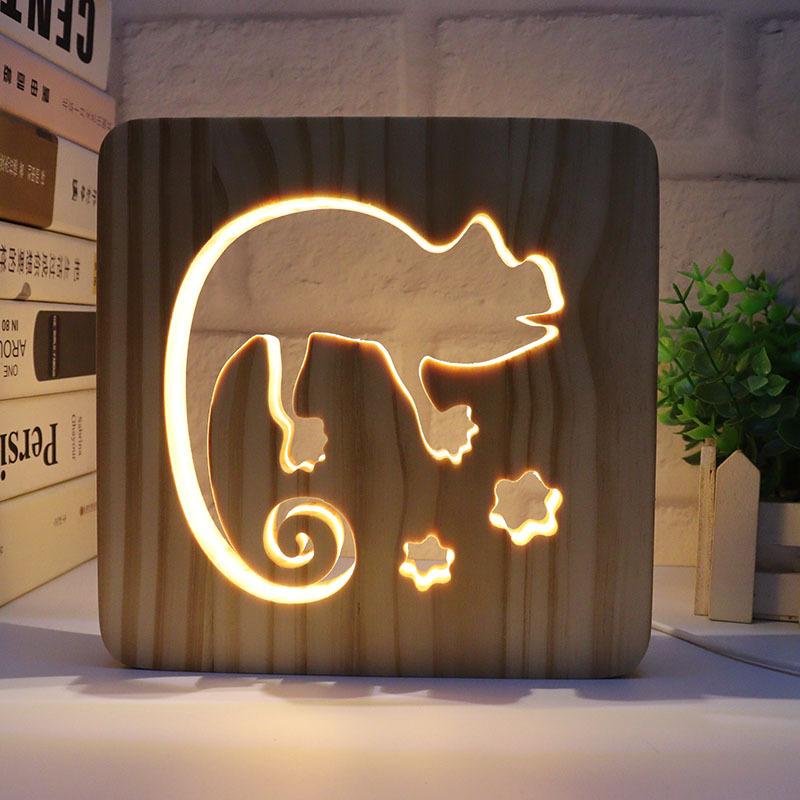 Creative 3D Night Lamp Corporate Gift Design Letter Music Notes Solid Wood Hollowed-out Carving LED Desk Lamp Wooden