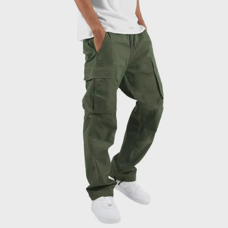 Men's Straight Casual Multi-Pocket Overalls for Spring and Autumn with Drawstring.