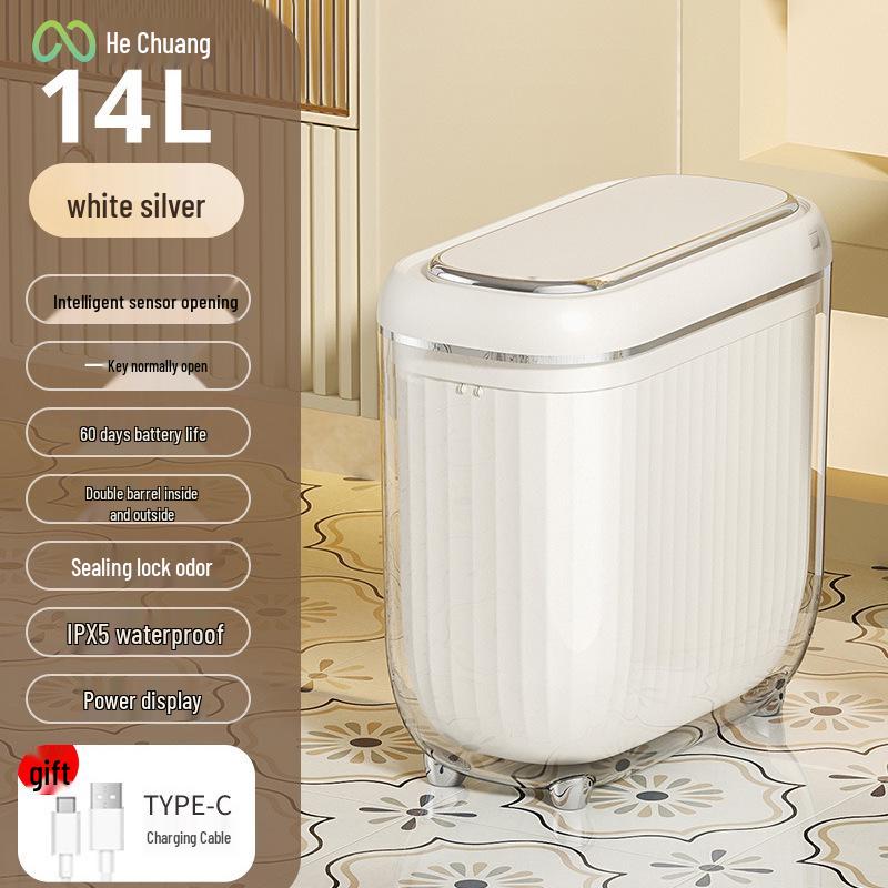 Crevice Smart Induction Trash Can: Multi-Scene, Low-Noise, Slow-Close, Waterproof, Odor-Proof Trash Bin.