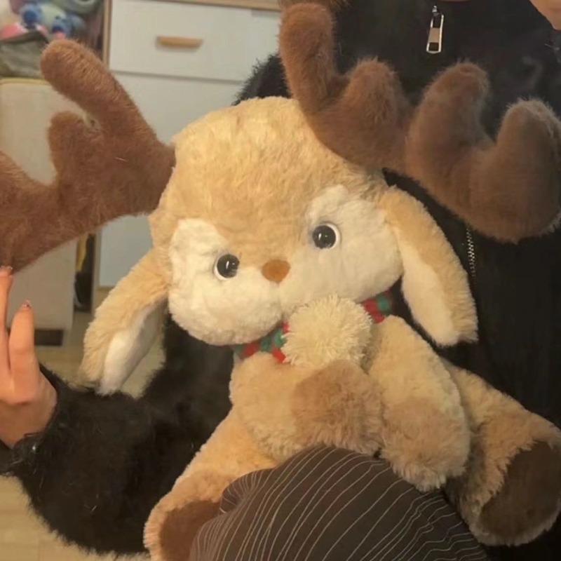 35/40CM Kawaii Cartoon Elk Plush Dolls Stuffed Soft Animal Toys Sika Deer Reindeer for Kids Family Xmas Decoration Gift