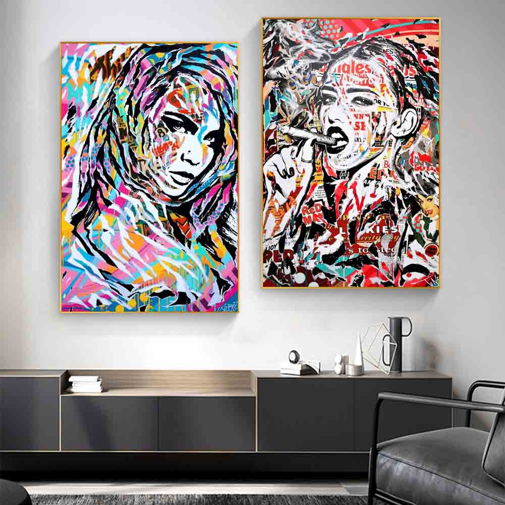 Nowy Graffiti art abstrakcyjna figura na płótnie malarstwo kultura uliczna wall art kobiety kolor plakat biuro salon home decoration mural bez ramki!