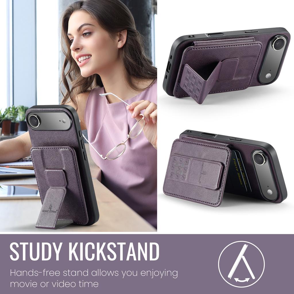 FIERRE SHANN 024 For iPhone Air Case Card Holder Kickstand Waxy Texture Leather + TPU Phone Cover