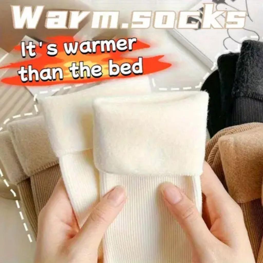 5-1 Pairs Ladies' Autumn and Winter Thick Warm Floor Socks, Plus Size Vertical Stripe Snow Socks, Tube Style Fleece Lined Warm Socks