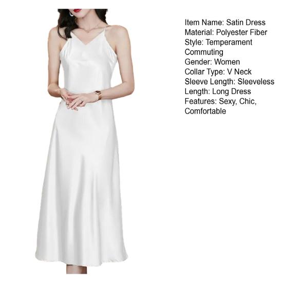 Dámské saténové šaty bez rukávů na špagetová ramínka Sexy výstřih do V Dlouhé šaty Koktejlové večerní šaty