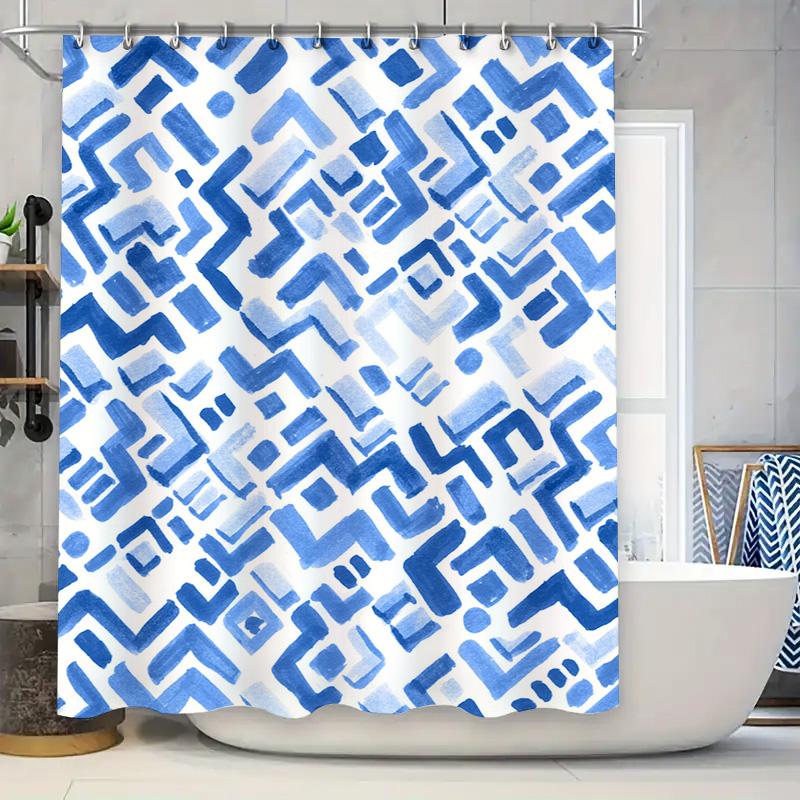 

Modern Blue White Pattern Shower Curtain Waterproof Bathroom Decor For Home Use W60H190(CM)-1 Pcs