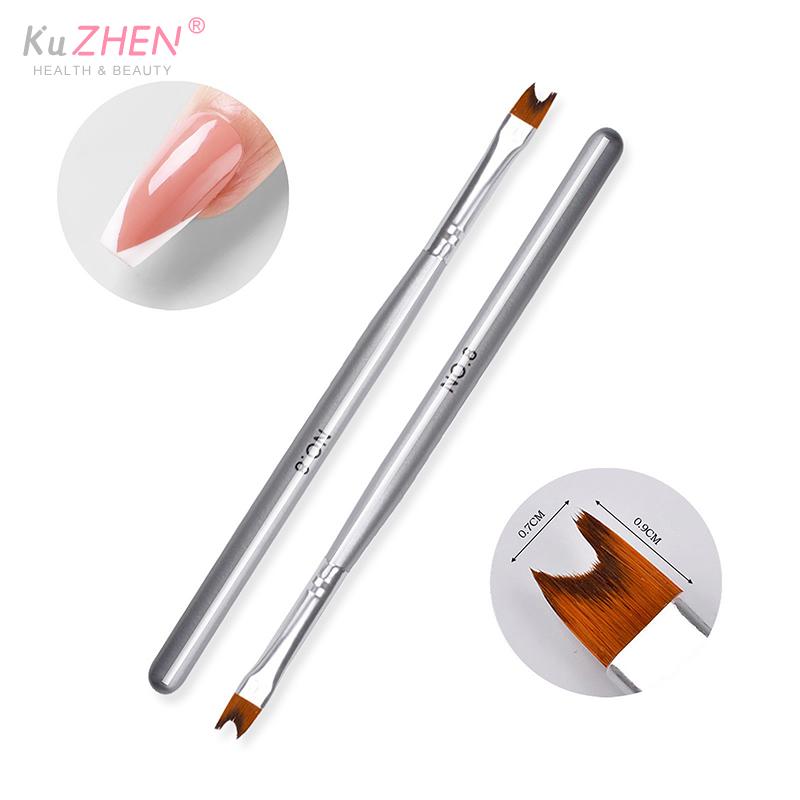 1PCFrench Oblique Tip Nail Brush Half Moon Shape UV Gel Nail Acrylic Painting Drawing Liner Pen Silver Black Handle Manicure DIY