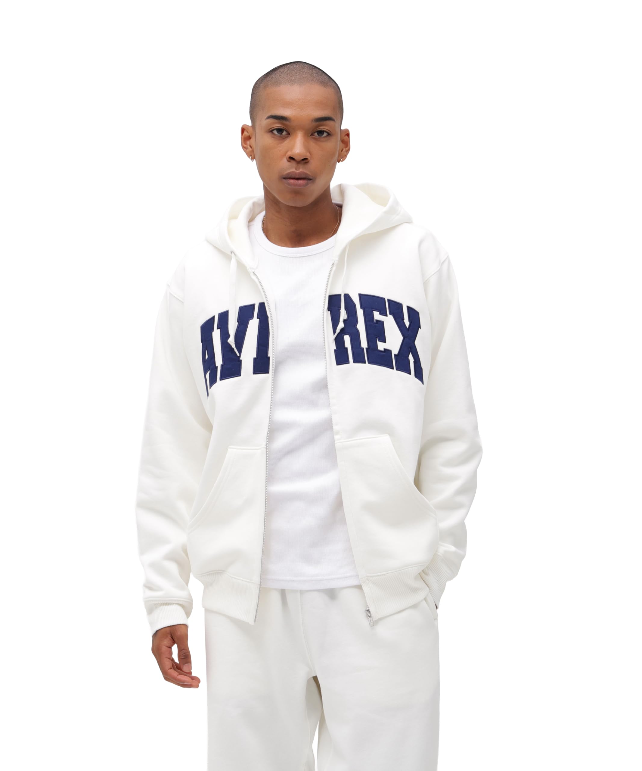 AVIREX DAILY ZIP UP SWEAT PARKA LOGO 783-3931007 L off white