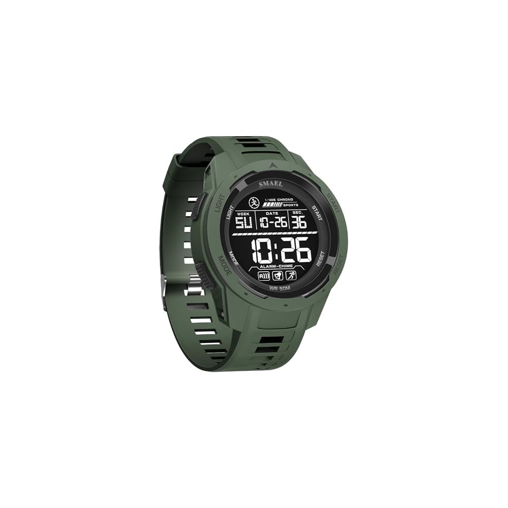 FEOYA Men s Digital Sports Watch Green Waterproof Multifunctional LED Alarm Chronograph
