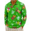 Men's Casual Christmas Print Button Long Sleeve Shirt