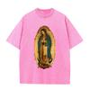 2026 Vintage Washed Black Our Lady Of Guadalupe Graphic T Shirt Retro Religious Portrait Oversized Casual Short Sleeve Tee