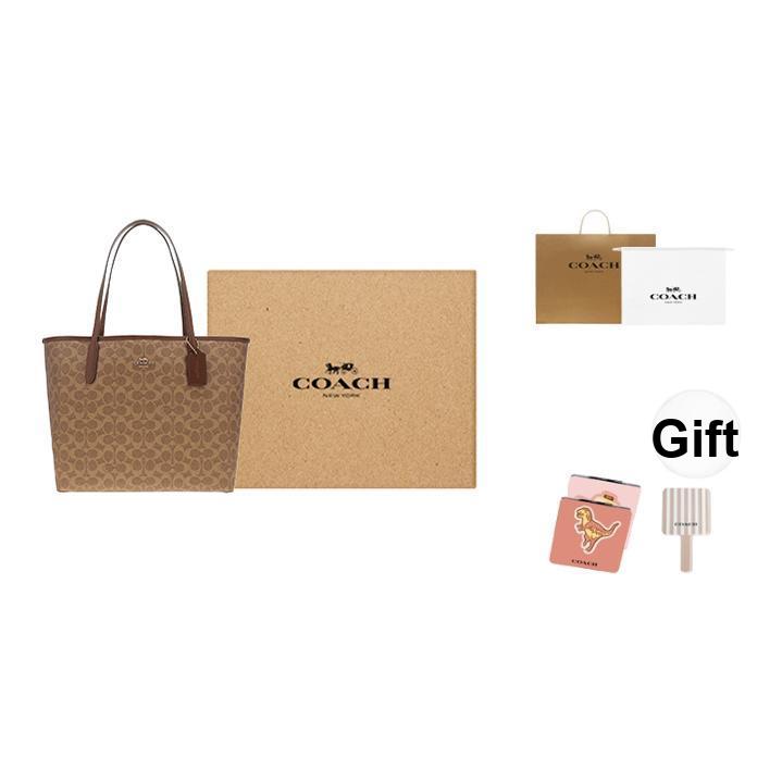 Coach Borsa a Tote City 33 con Logo e Chiusura Magnetica Borsa da Shopping in PVC Ecopelle Borsa a Mano/Spalla Grande da Donna Marrone Chiaro Marrone CV976-IMXHE