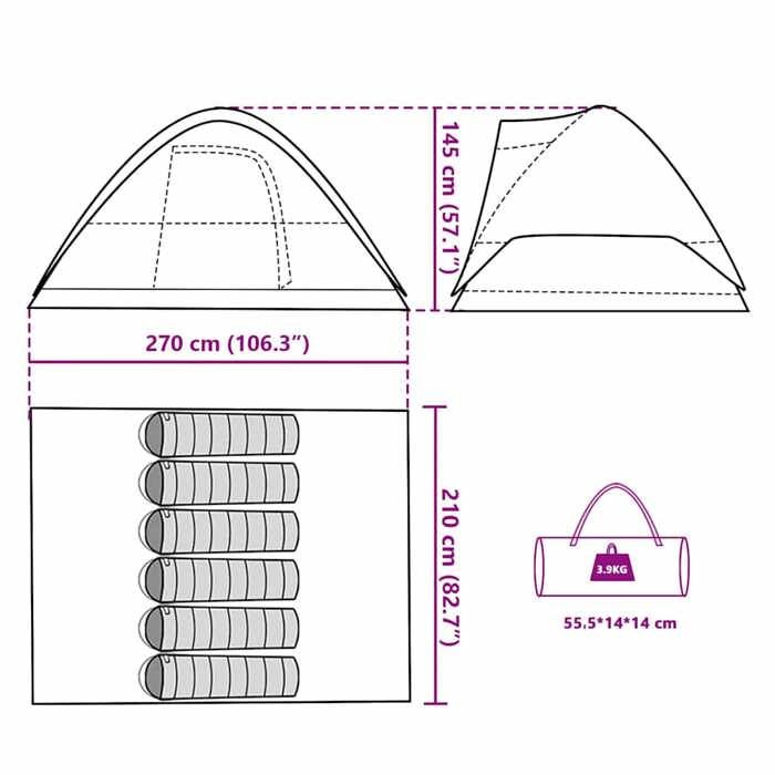 VidaXL Family Dome Tent 6 Personnes, Shade Tent with Carry Bag, Camping Awning, Garden Shelter, Orange 94553