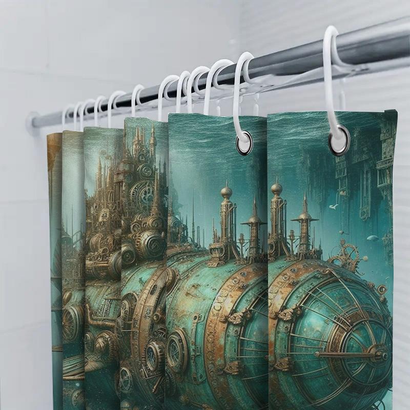 Steampunk Style Bath Shower Curtain Fabric Waterproof Decorative Home Bathroom Accessories Rustic Metal Industrial Design