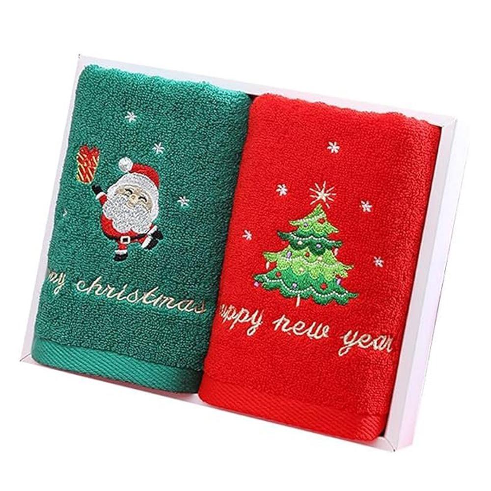 2Pcs Cotton Christmas Hand Towels 350 * 750mm Decorative Dish Towels Bath Towel Set Bathroom Use