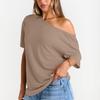 Women's Summer Fashion Strapless T-Shirt Solid Color Short Sleeve Casual Top