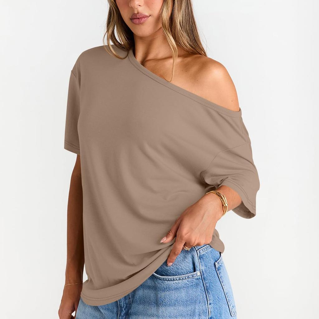 Women's Summer Fashion Strapless T-Shirt Solid Color Short Sleeve Casual Top